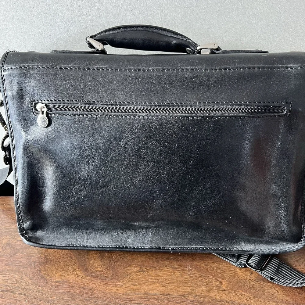 Floto Firenze‎ Black Leather Buckle Strap Briefcase Messenger Bag Made In Italy